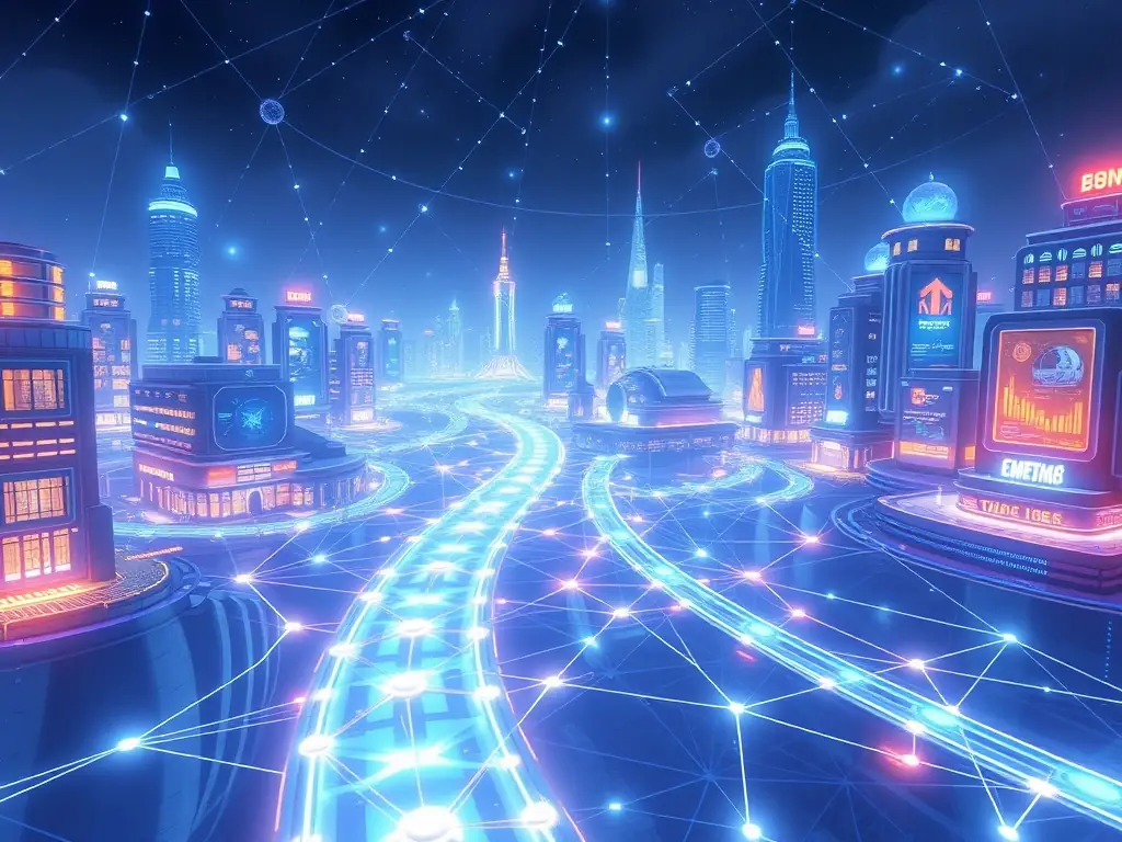 Futuristic digital landscape representing open-source wealth.
